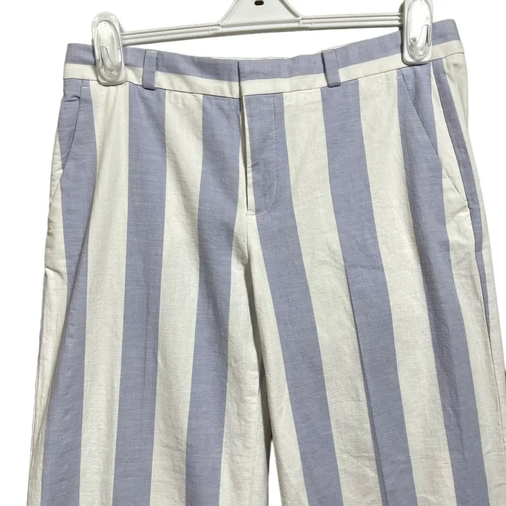 Banana Republic Womens Pants Size 8 Wide Leg Crop Striped Blue Ivory Stretch NEW - Picture 4 of 10